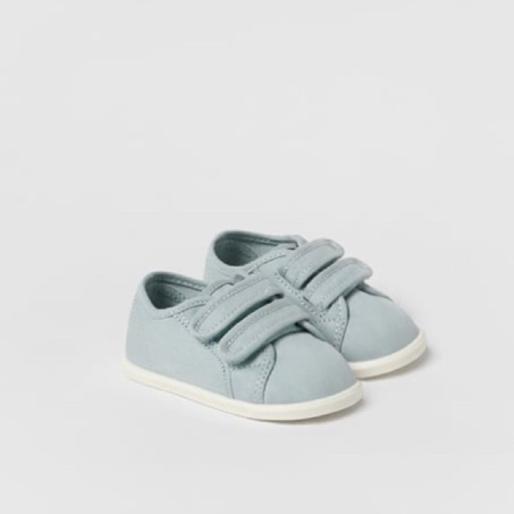 Zara New 5.5c 21 Chambray Blue Cotton Shoes, Velcro, Cute Baby Shoes